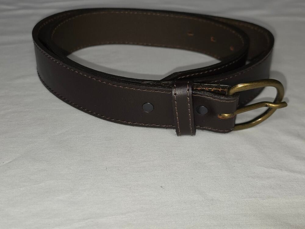 Genuine Leather Belt Made in USA Brown Brass Buckle Stitched 44.75"